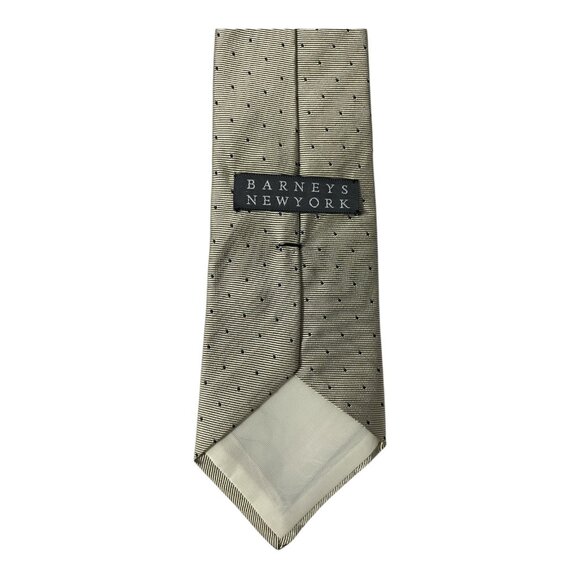 Barneys New York Men’s Silk Tie – Beige with Blue Dots – Made in USA – Macclesfi - Picture 4 of 5